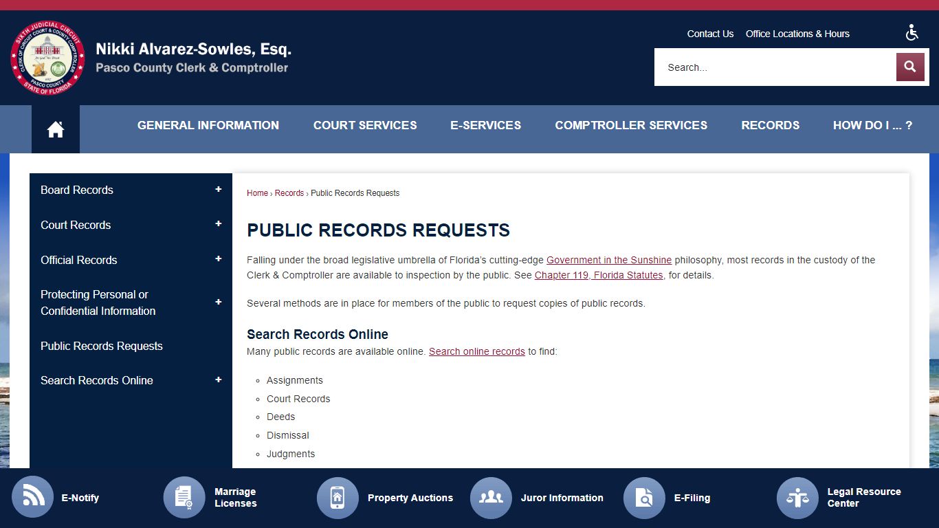 Public Records Requests | Pasco County Clerk, FL - PASCOCLERK.COM